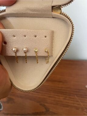 Gold Pearl and Cubic Zirconia Drop Earrings - Women Jewelry